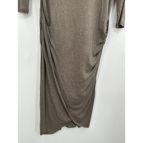 AllSaints Dress 8 Wool Blend Green Khaki Wrap Ruched Drape Minimal Capsule - Picture 3 of 9